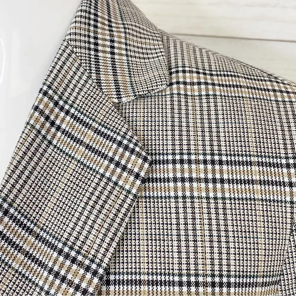Zara Blazer Jacket Womens 2 Black‎ White Tan Single Breasted Lined Suit Button